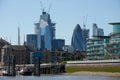 View of skyscrapers of Central business district. of London from Thames river